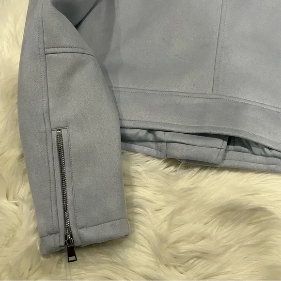 Aqua Light Blue Faux Suede Biker Jacket - Picture 12 of 12